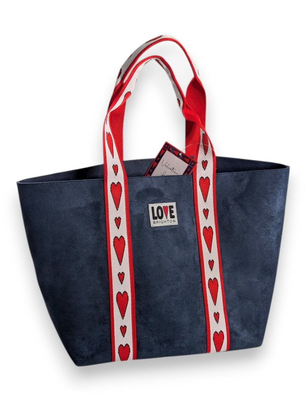 Brighton Blue Velveteen Love Tote Red White Hearts Tote Bag NEW